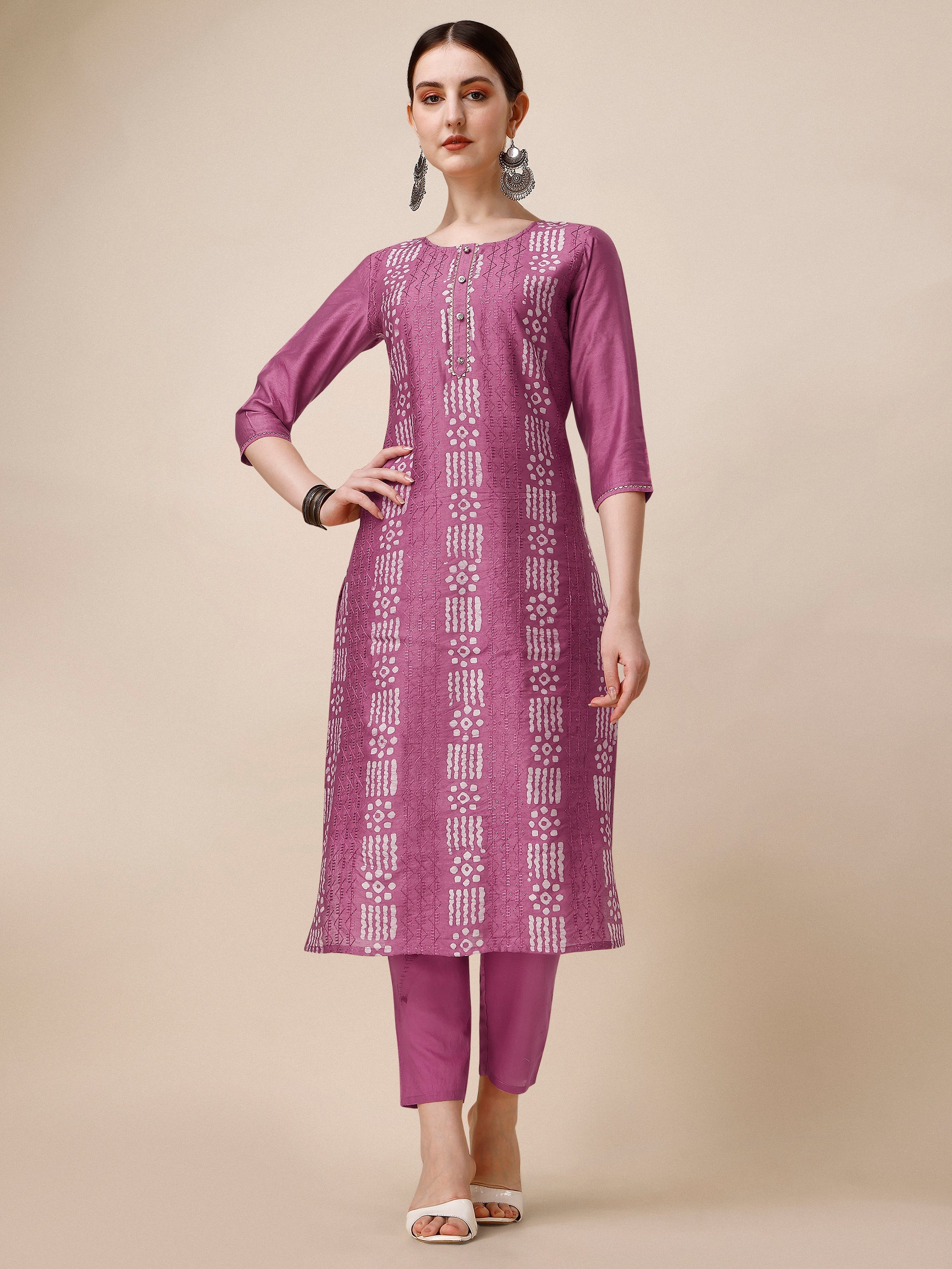 Chanderi Bandhni Printed Kurta With Pant & Dupatta Set, Multicolor - Hiral Fashion - Distacart