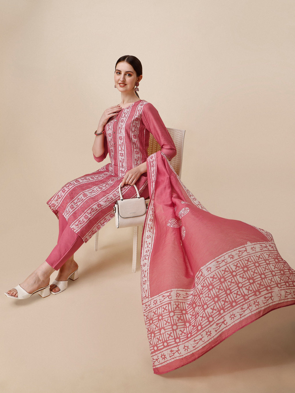 Printed & Embroidered Kurta With Pant & Dupatta Set, Multicolor - Hiral Fashion - Distacart