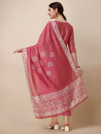 Printed & Embroidered Kurta With Pant & Dupatta Set, Multicolor - Hiral Fashion - Distacart