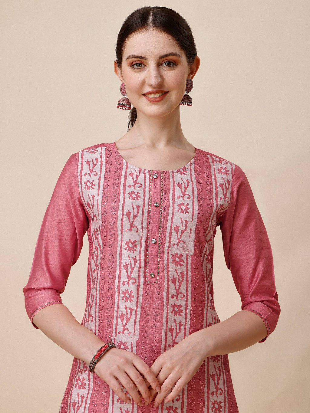 Printed & Embroidered Kurta With Pant & Dupatta Set, Multicolor - Hiral Fashion - Distacart