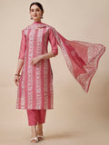 Printed & Embroidered Kurta With Pant & Dupatta Set, Multicolor - Hiral Fashion - Distacart