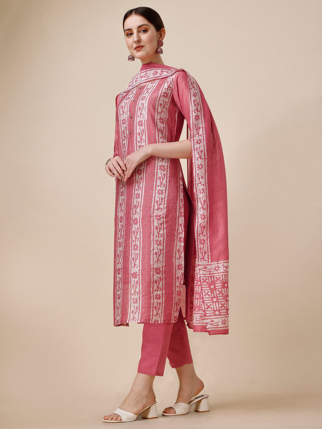 Printed & Embroidered Kurta With Pant & Dupatta Set, Multicolor - Hiral Fashion - Distacart