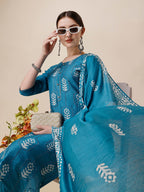 Printed & Embroidered Kurta With Pant & Dupatta Set, Multicolor - Hiral Fashion - Distacart