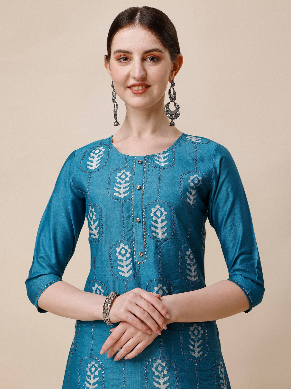 Printed & Embroidered Kurta With Pant & Dupatta Set, Multicolor - Hiral Fashion - Distacart