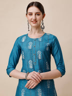 Printed & Embroidered Kurta With Pant & Dupatta Set, Multicolor - Hiral Fashion - Distacart