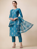 Printed & Embroidered Kurta With Pant & Dupatta Set, Multicolor - Hiral Fashion - Distacart