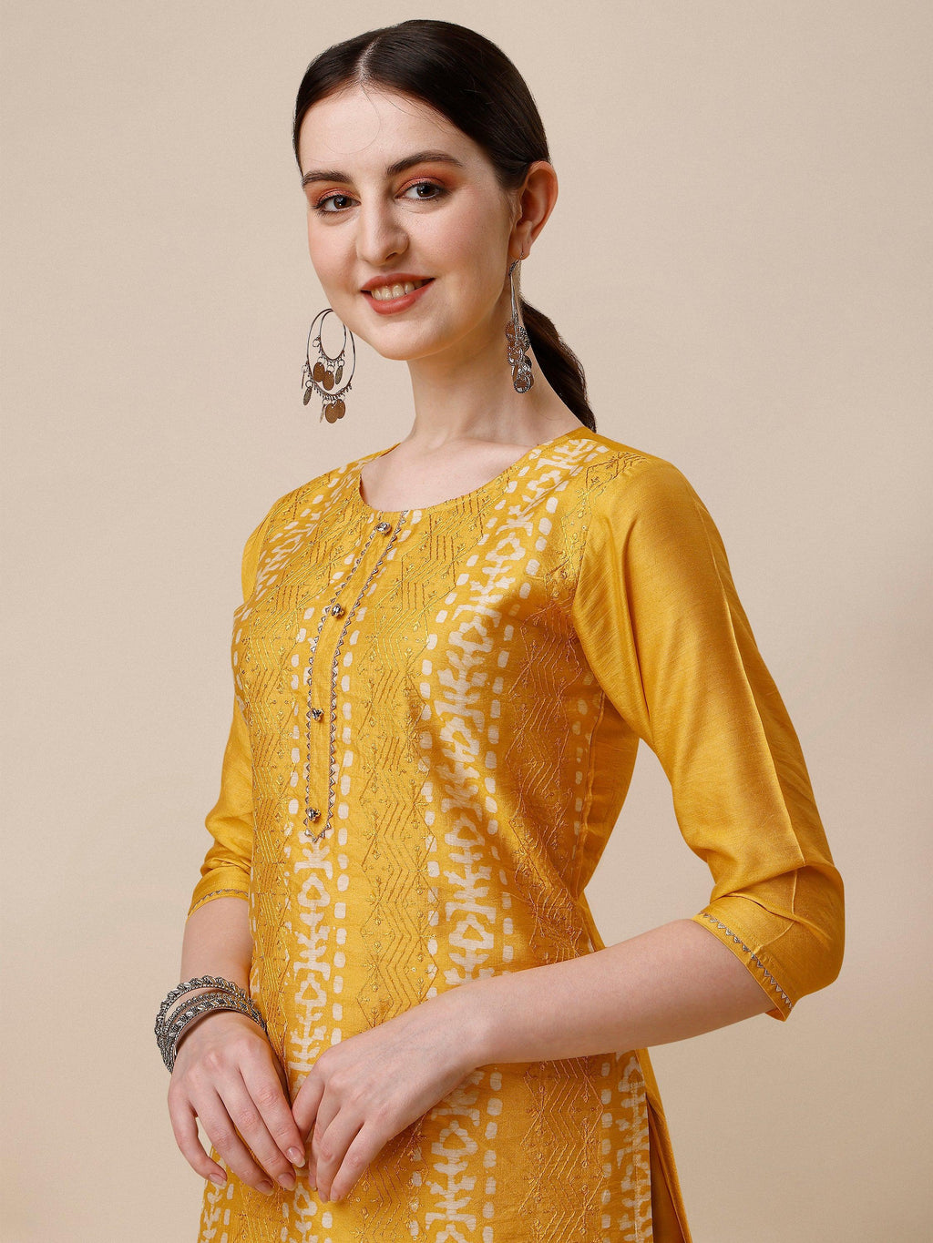 Printed & Embroidered Kurta With Pant & Dupatta Set, Multicolor - Hiral Fashion - Distacart