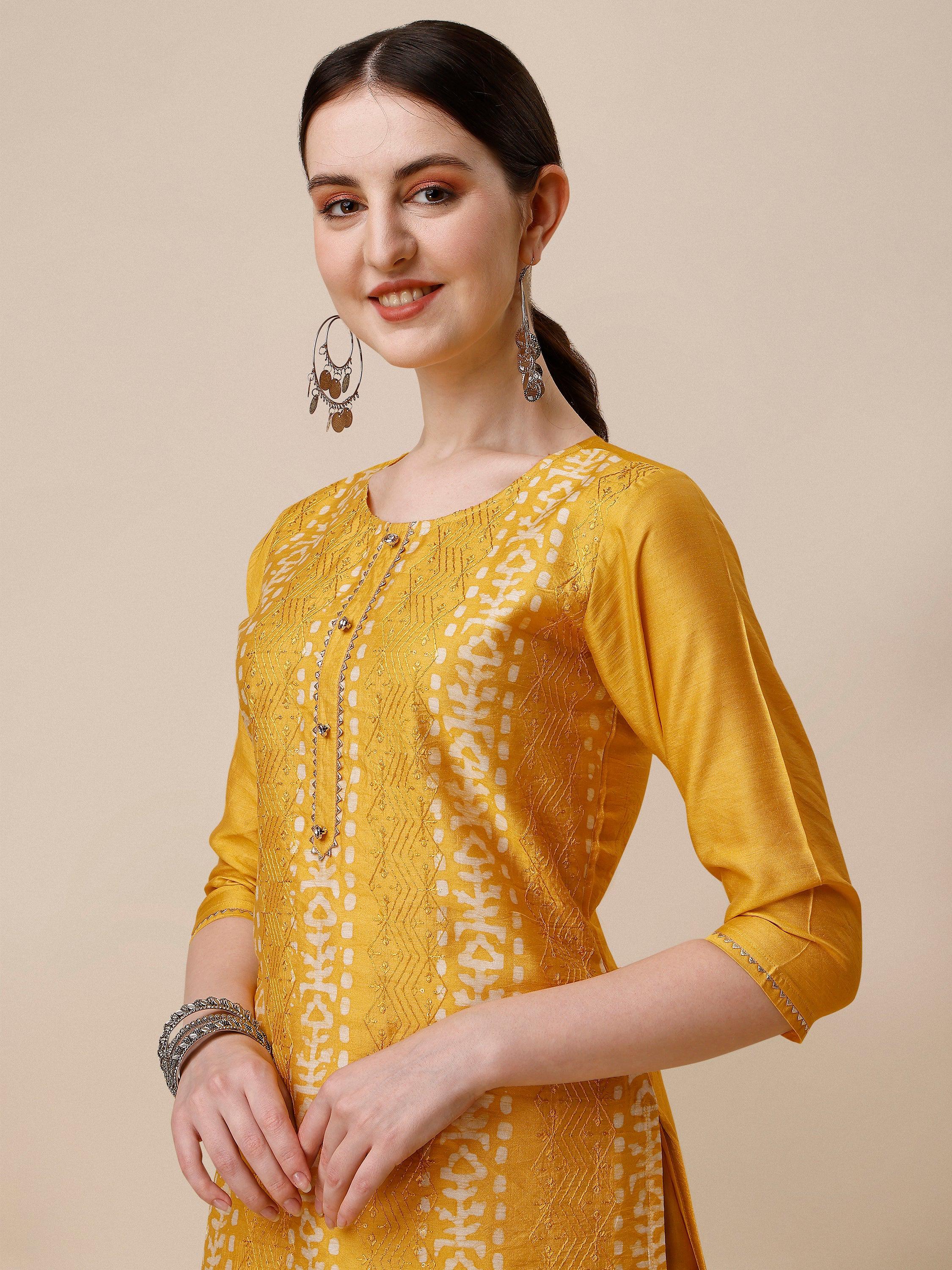 Printed & Embroidered Kurta With Pant & Dupatta Set, Multicolor - Hiral Fashion - Distacart