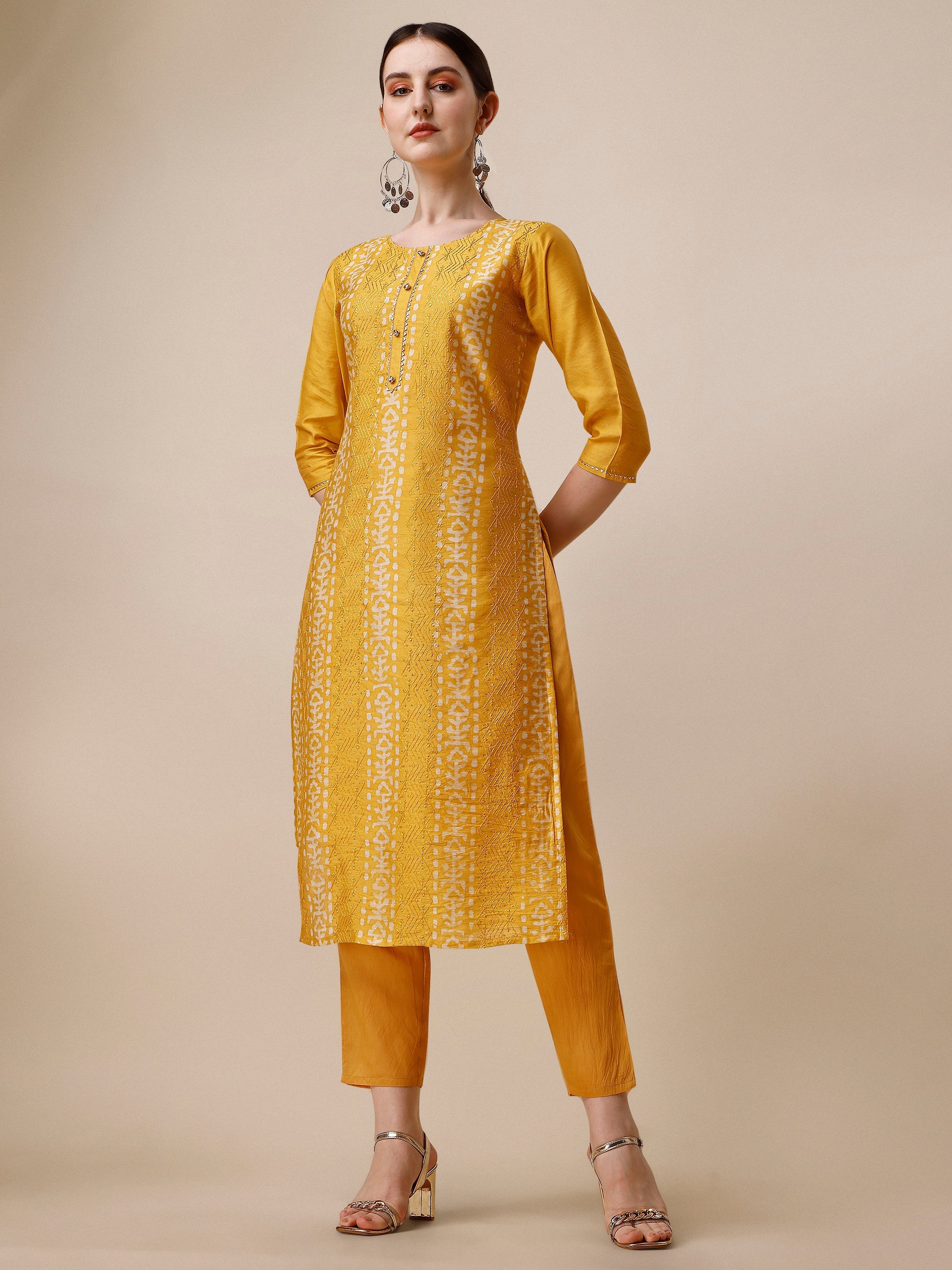 Printed & Embroidered Kurta With Pant & Dupatta Set, Multicolor - Hiral Fashion - Distacart