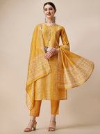 Printed & Embroidered Kurta With Pant & Dupatta Set, Multicolor - Hiral Fashion - Distacart