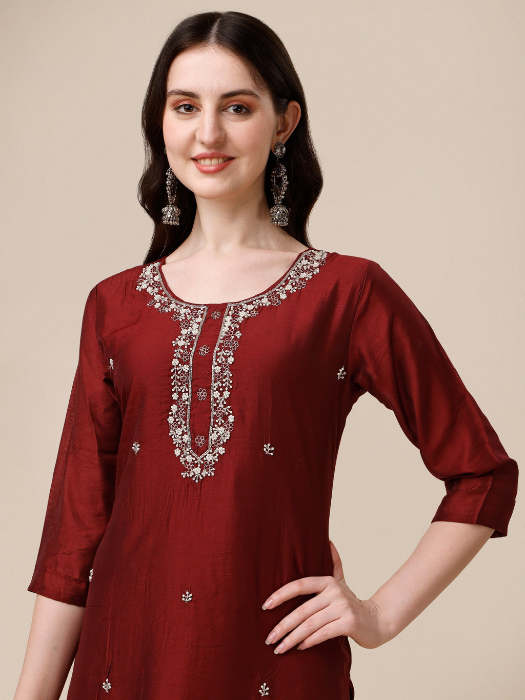 Embroidered Kurta With Pant And Dupatta Set, Multicolor - Hiral Fashion - Distacart