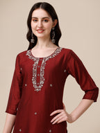 Embroidered Kurta With Pant And Dupatta Set, Multicolor - Hiral Fashion - Distacart