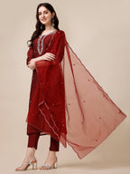 Embroidered Kurta With Pant And Dupatta Set, Multicolor - Hiral Fashion - Distacart