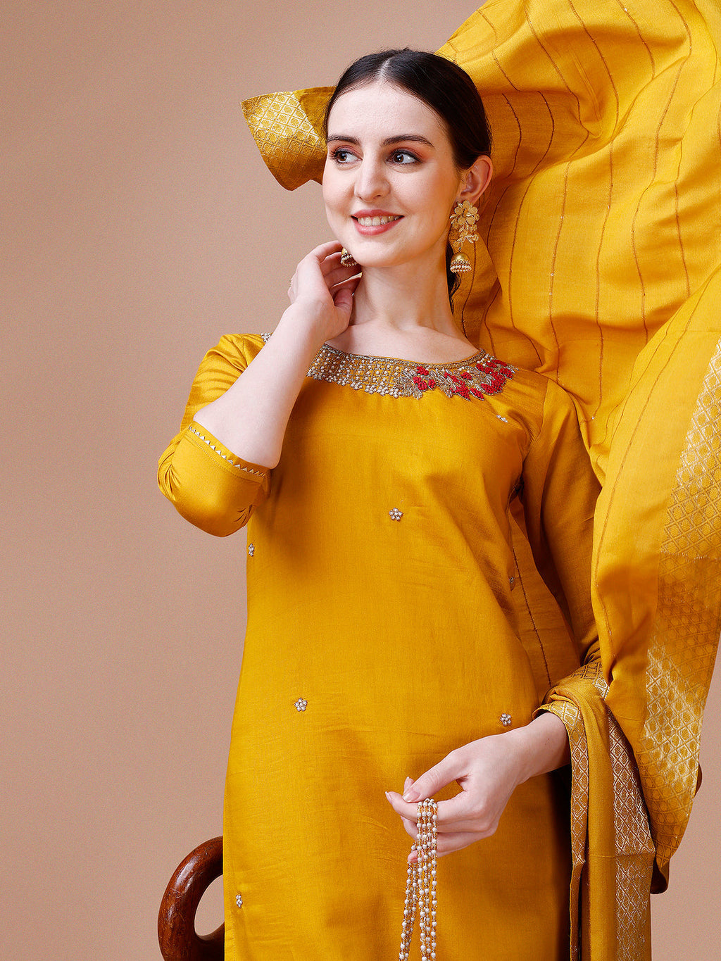 Hand Embroidered And Embellished Kurta With Pant And Dupatta Set, Multicolor - Hiral Fashion - Distacart