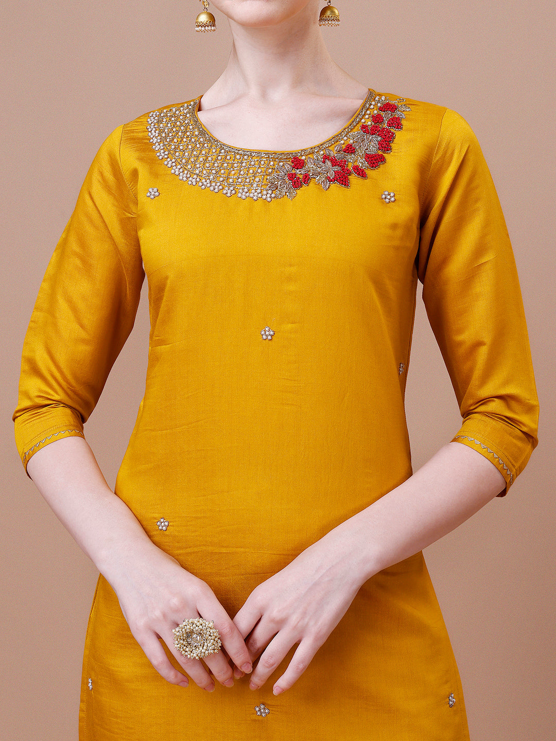 Hand Embroidered And Embellished Kurta With Pant And Dupatta Set, Multicolor - Hiral Fashion - Distacart