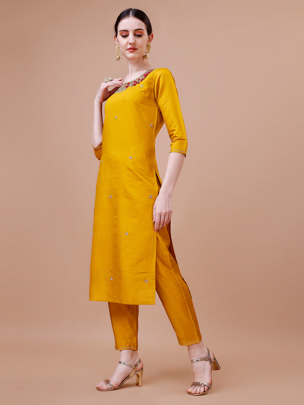 Hand Embroidered And Embellished Kurta With Pant And Dupatta Set, Multicolor - Hiral Fashion - Distacart