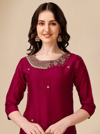 Hand Embroidered Kurta With Pant And Dupatta Set, Multicolor - Hiral Fashion - Distacart