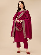 Hand Embroidered Kurta With Pant And Dupatta Set, Multicolor - Hiral Fashion - Distacart