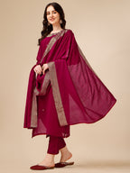Hand Embroidered Kurta With Pant And Dupatta Set, Multicolor - Hiral Fashion - Distacart