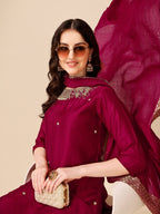 Hand Embroidered Kurta With Pant And Dupatta Set, Multicolor - Hiral Fashion - Distacart