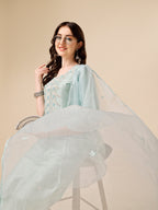 Hand Embroidered Kurta With Pant And Organza Dupatta Set, Multicolor - Hiral Fashion - Distacart
