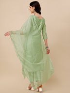 Hand Embroidered Kurta With Pant And Dupatta Set, Multicolor - Hiral Fashion - Distacart
