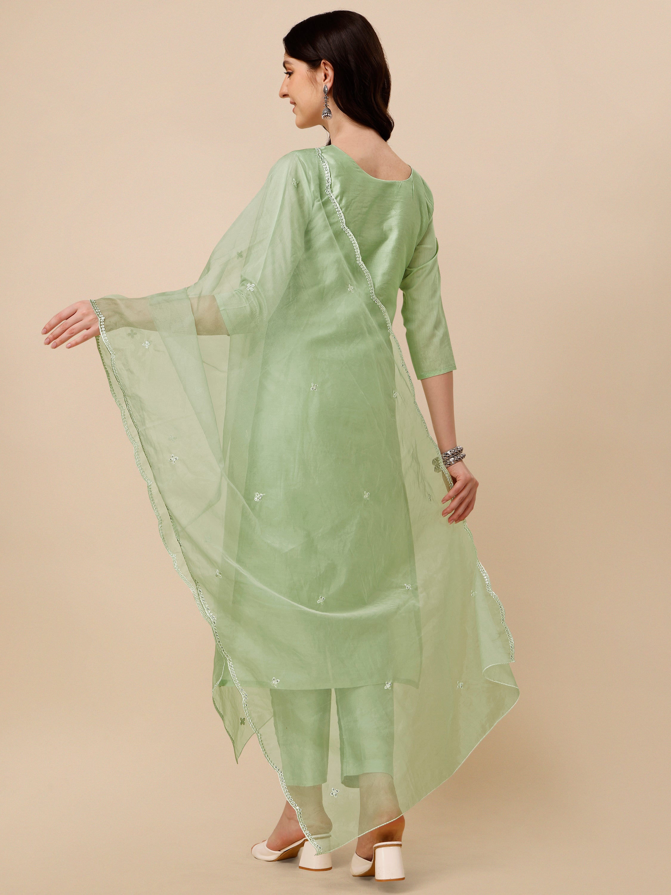 Hand Embroidered Kurta With Pant And Dupatta Set, Multicolor - Hiral Fashion - Distacart