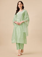 Hand Embroidered Kurta With Pant And Dupatta Set, Multicolor - Hiral Fashion - Distacart
