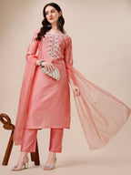 Hand Embroidered Kurta With Pant & Organza Dupatta, Multicolor - Hiral Fashion - Distacart