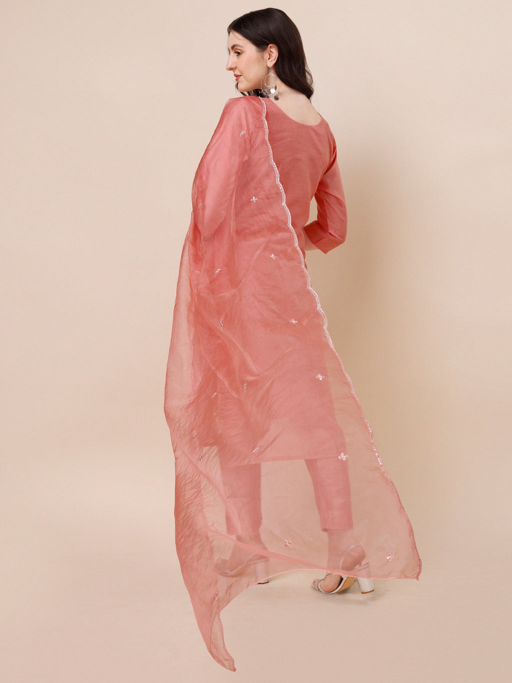 Hand Embroidered Kurta With Pant & Organza Dupatta, Multicolor - Hiral Fashion - Distacart