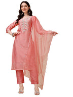 Hand Embroidered Kurta With Pant & Organza Dupatta, Multicolor - Hiral Fashion - Distacart