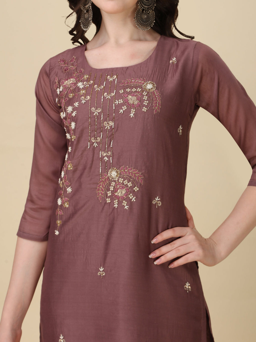 Hand Embroidered Kurta With Pant And Dupatta Set, Multicolor - Hiral Fashion - Distacart