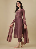 Hand Embroidered Kurta With Pant And Dupatta Set, Multicolor - Hiral Fashion - Distacart