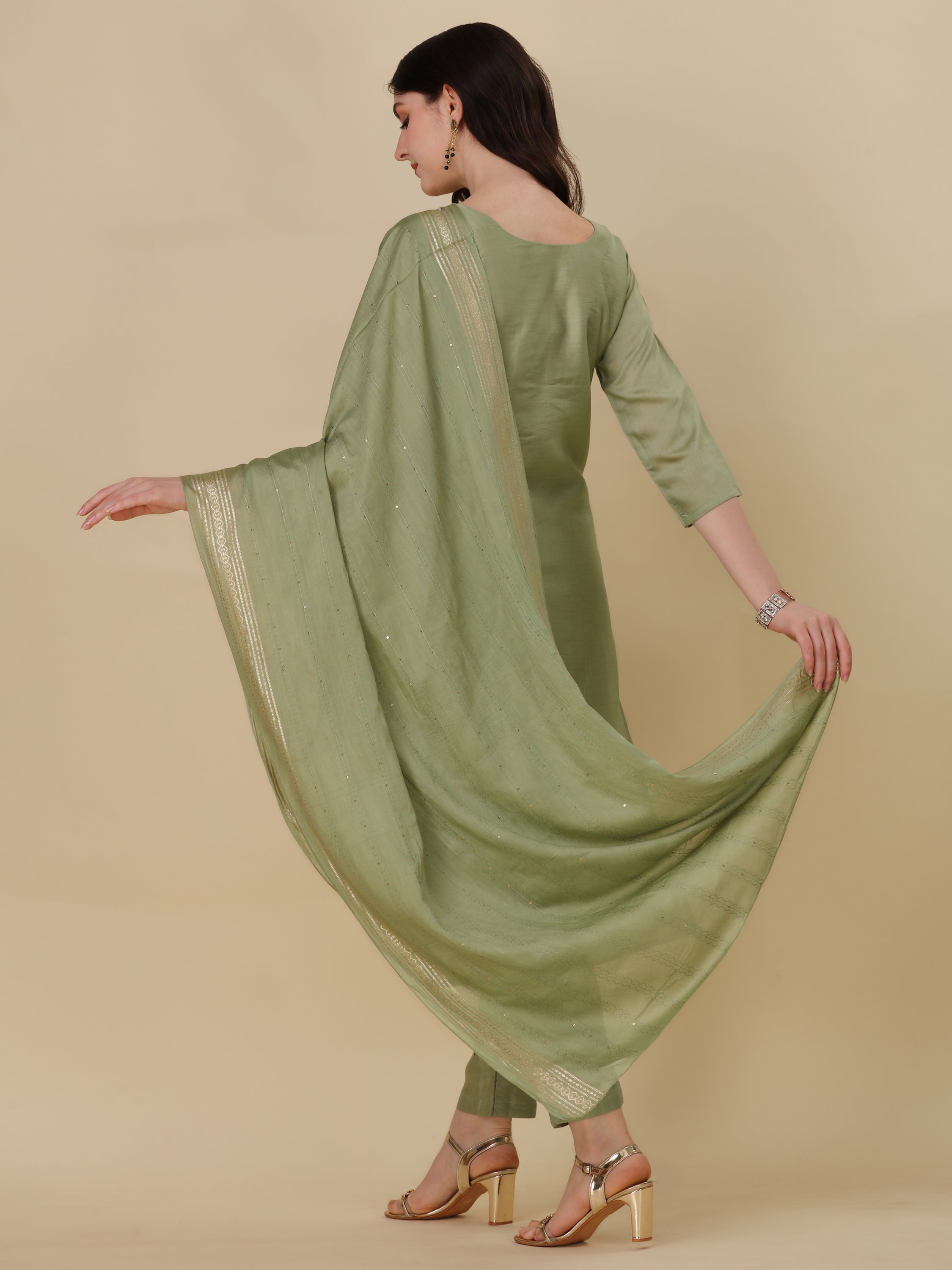 Embroidered Kurta With Pant And Dupatta Set, Multicolor - Hiral Fashion - Distacart
