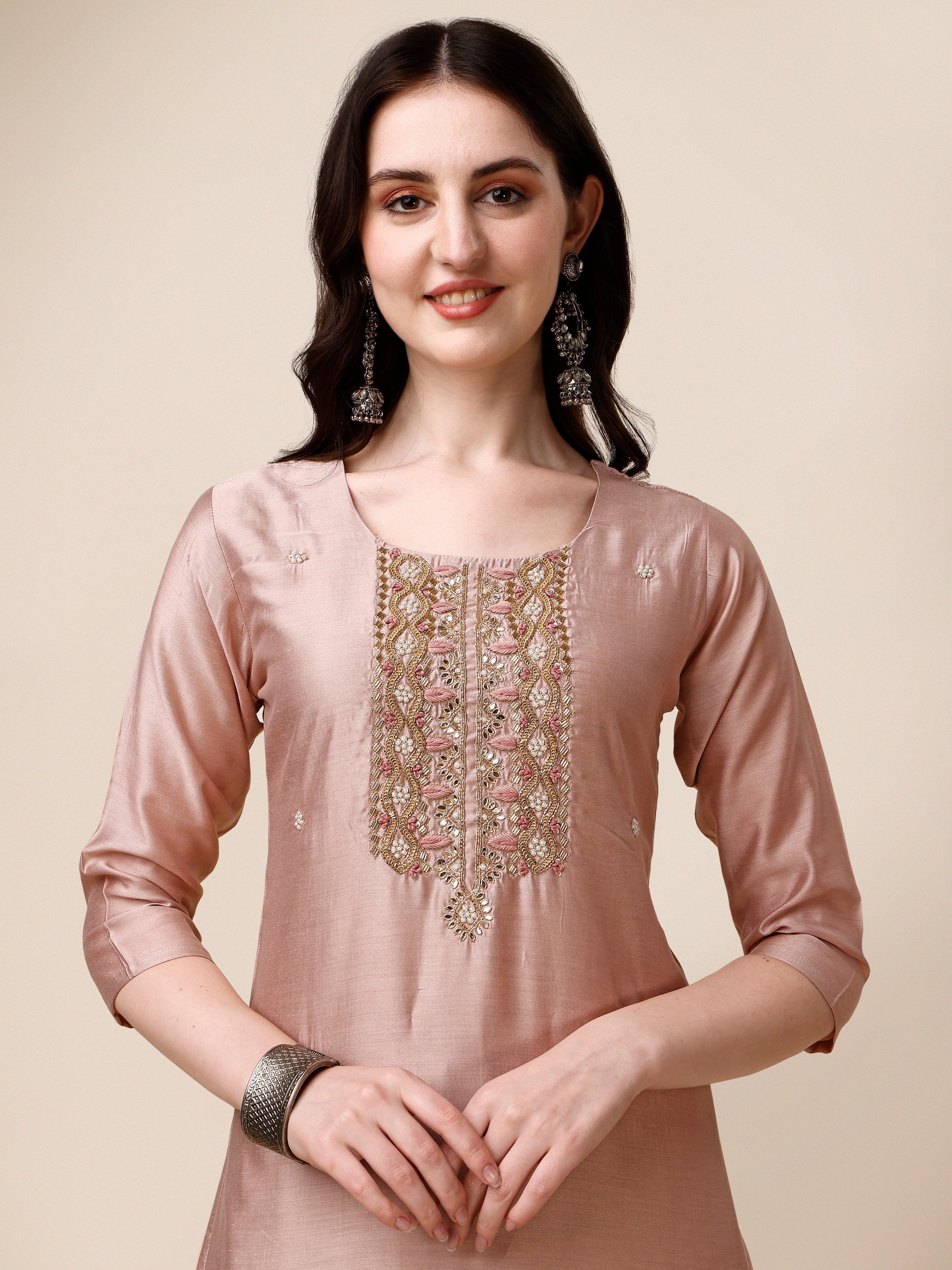 Embroidered Kurta With Pant And Dupatta Set, Multicolor - Hiral Fashion - Distacart