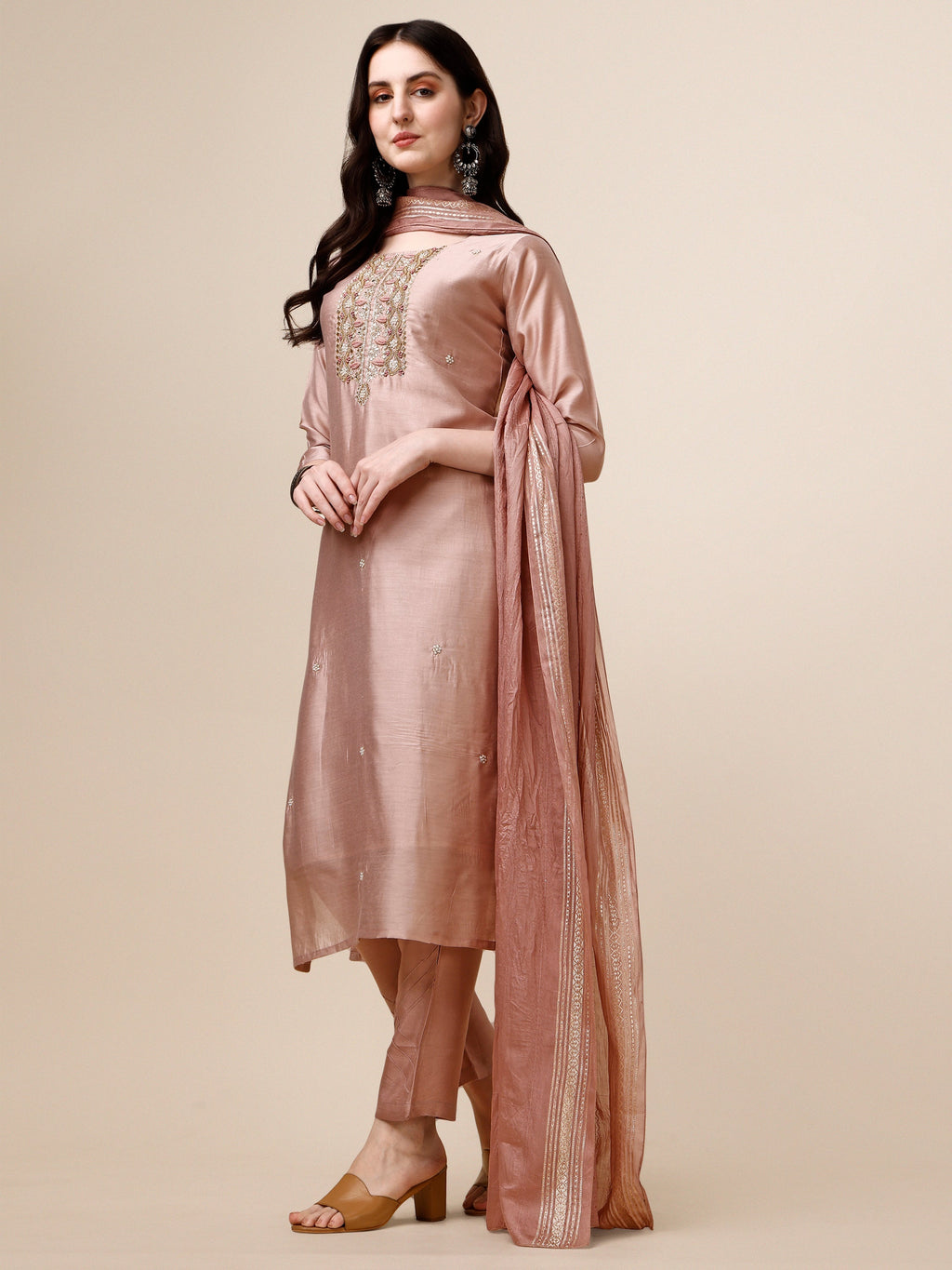 Embroidered Kurta With Pant And Dupatta Set, Multicolor - Hiral Fashion - Distacart