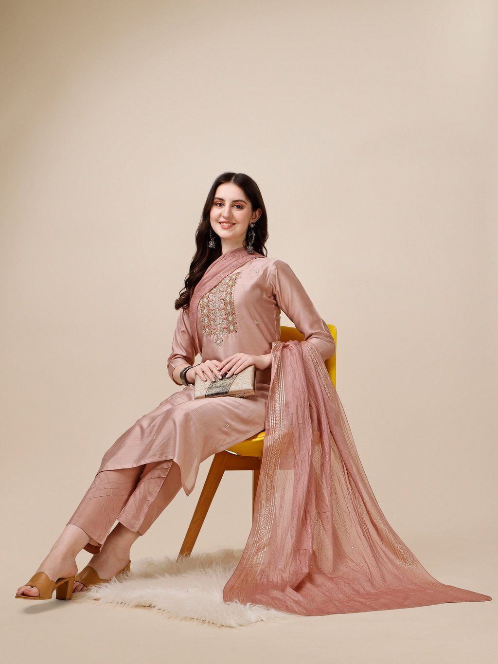 Embroidered Kurta With Pant And Dupatta Set, Multicolor - Hiral Fashion - Distacart