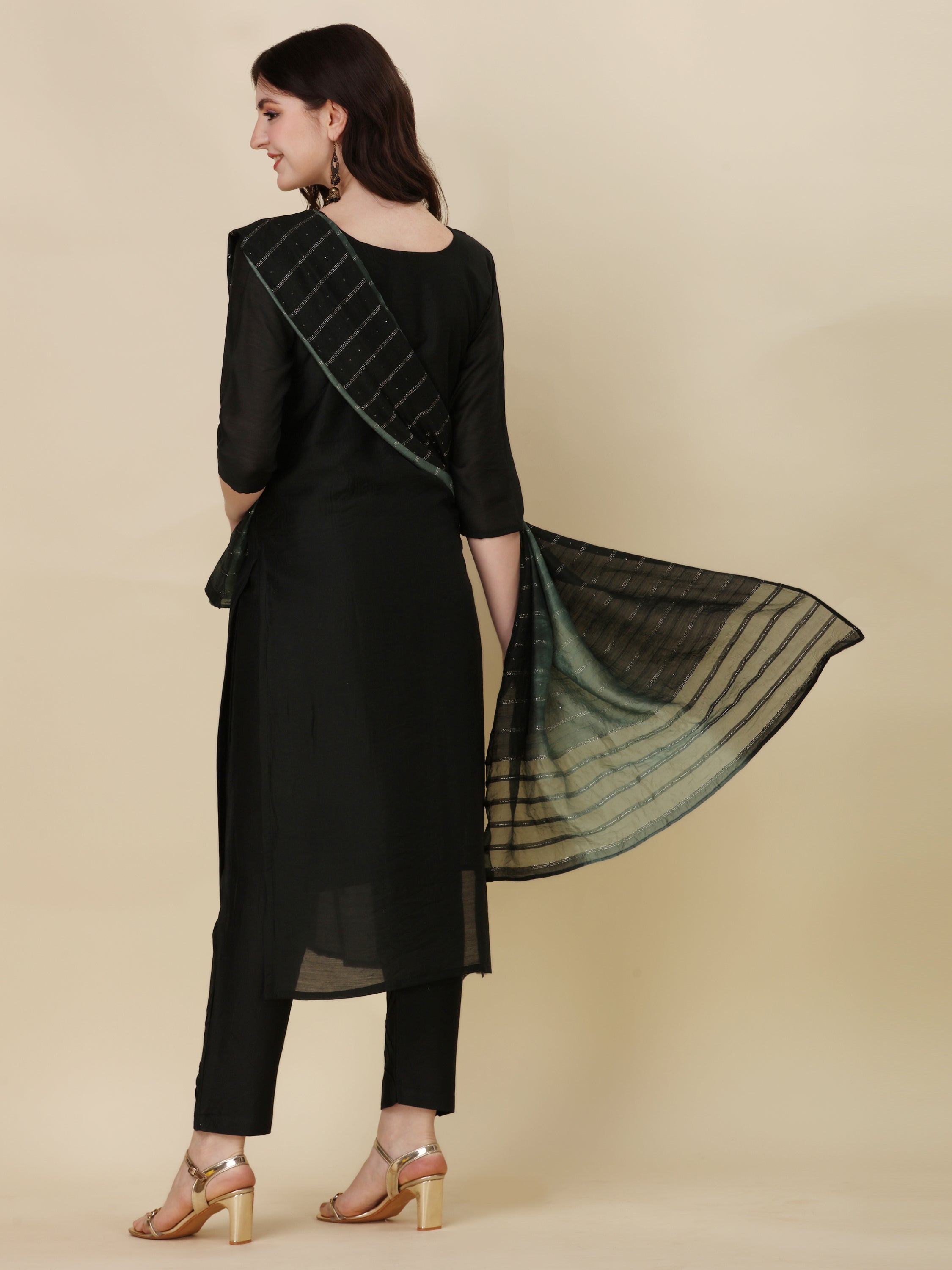 Embroidered Kurta With Pant And Dupatta Set, Multicolor - Hiral Fashion - Distacart