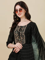 Embroidered Kurta With Pant And Dupatta Set, Multicolor - Hiral Fashion - Distacart