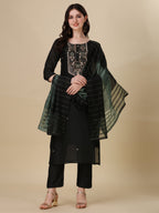 Embroidered Kurta With Pant And Dupatta Set, Multicolor - Hiral Fashion - Distacart