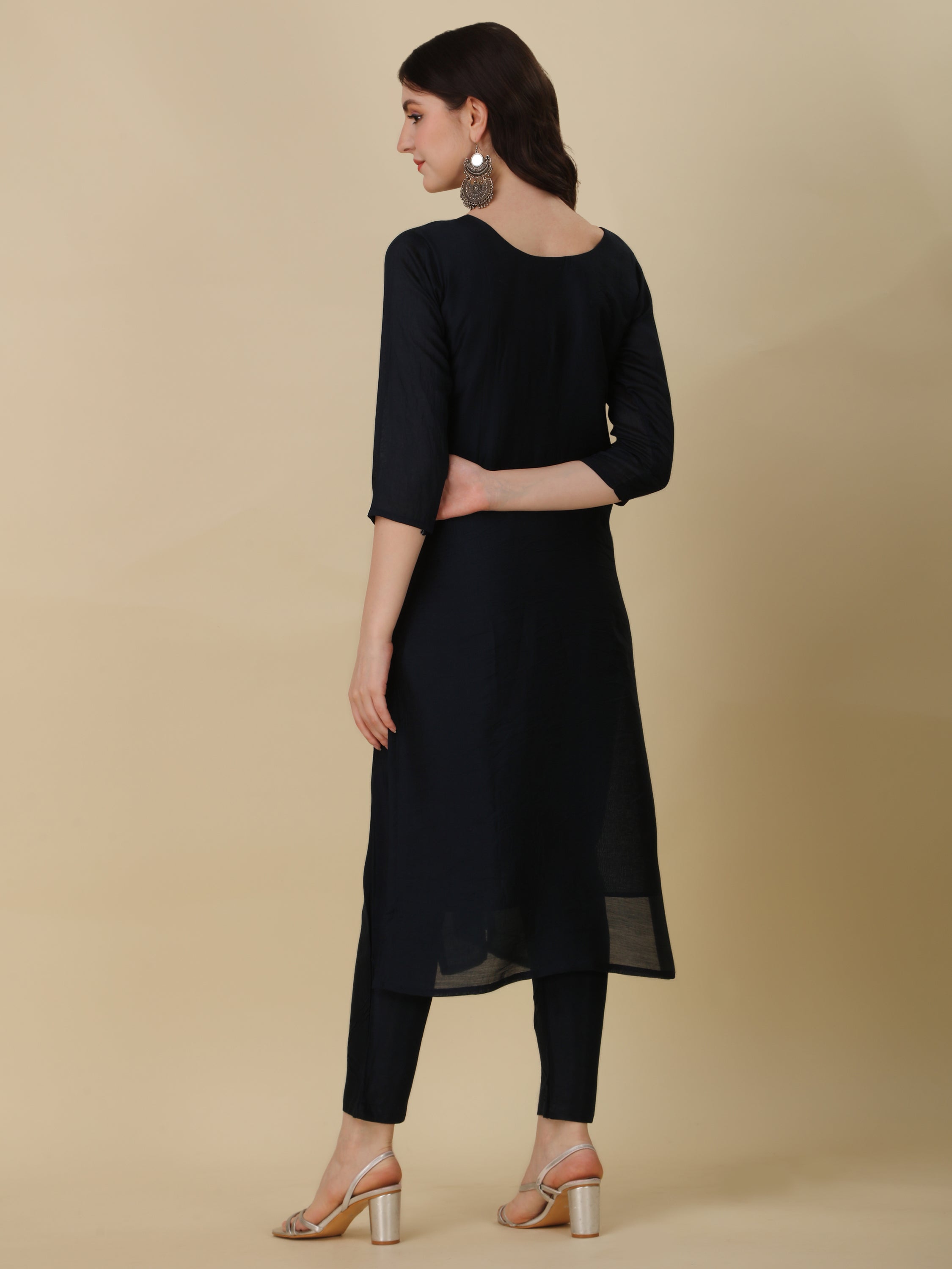 Hand Embroidered Kurta With Pant And Dupatta Set, Multicolor - Hiral Fashion - Distacart