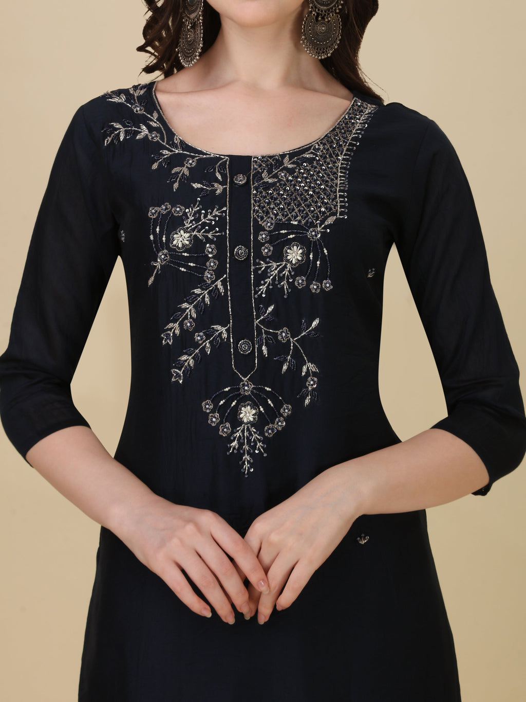 Hand Embroidered Kurta With Pant And Dupatta Set, Multicolor - Hiral Fashion - Distacart