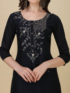 Hand Embroidered Kurta With Pant And Dupatta Set, Multicolor - Hiral Fashion - Distacart