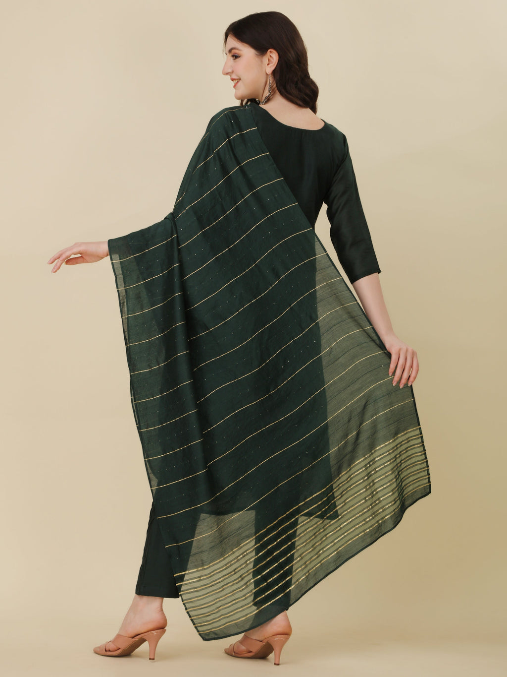 Embroidered Bottle Green Kurta With Pant And Dupatta Set, Multicolor - Hiral Fashion - Distacart