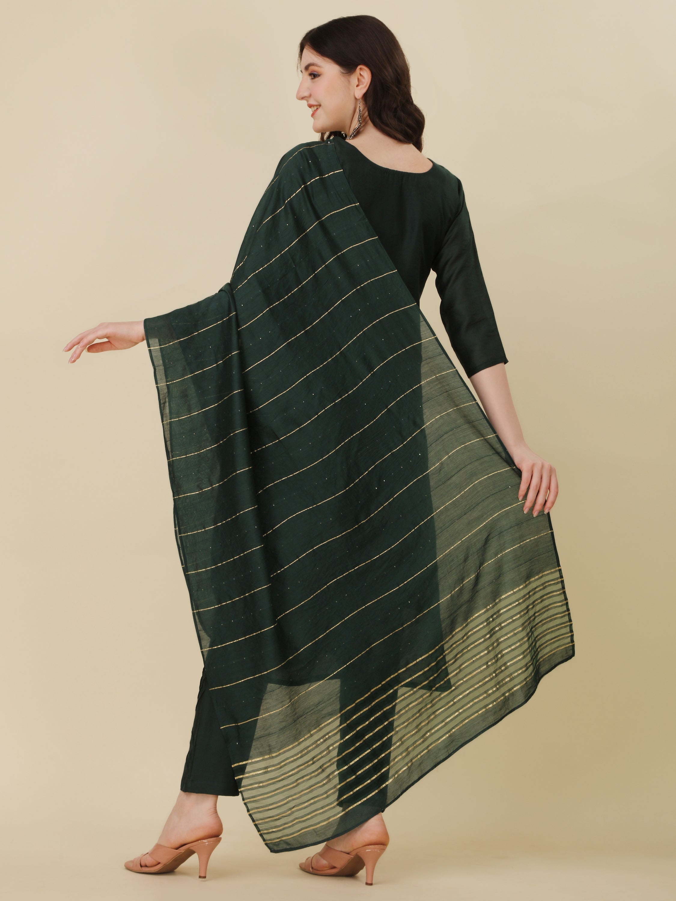 Embroidered Bottle Green Kurta With Pant And Dupatta Set, Multicolor - Hiral Fashion - Distacart