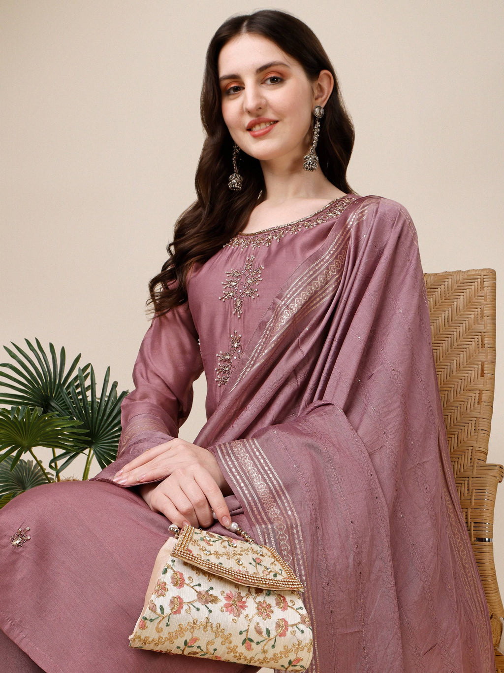 Hand Embroidered Kurta With Pant And Dupatta Set, Multicolor - Hiral Fashion - Distacart