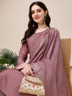 Hand Embroidered Kurta With Pant And Dupatta Set, Multicolor - Hiral Fashion - Distacart