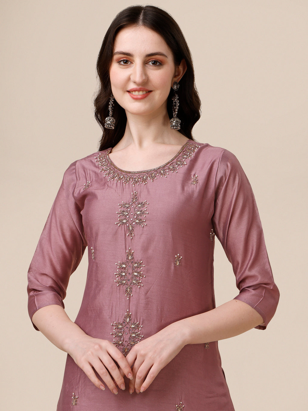 Hand Embroidered Kurta With Pant And Dupatta Set, Multicolor - Hiral Fashion - Distacart