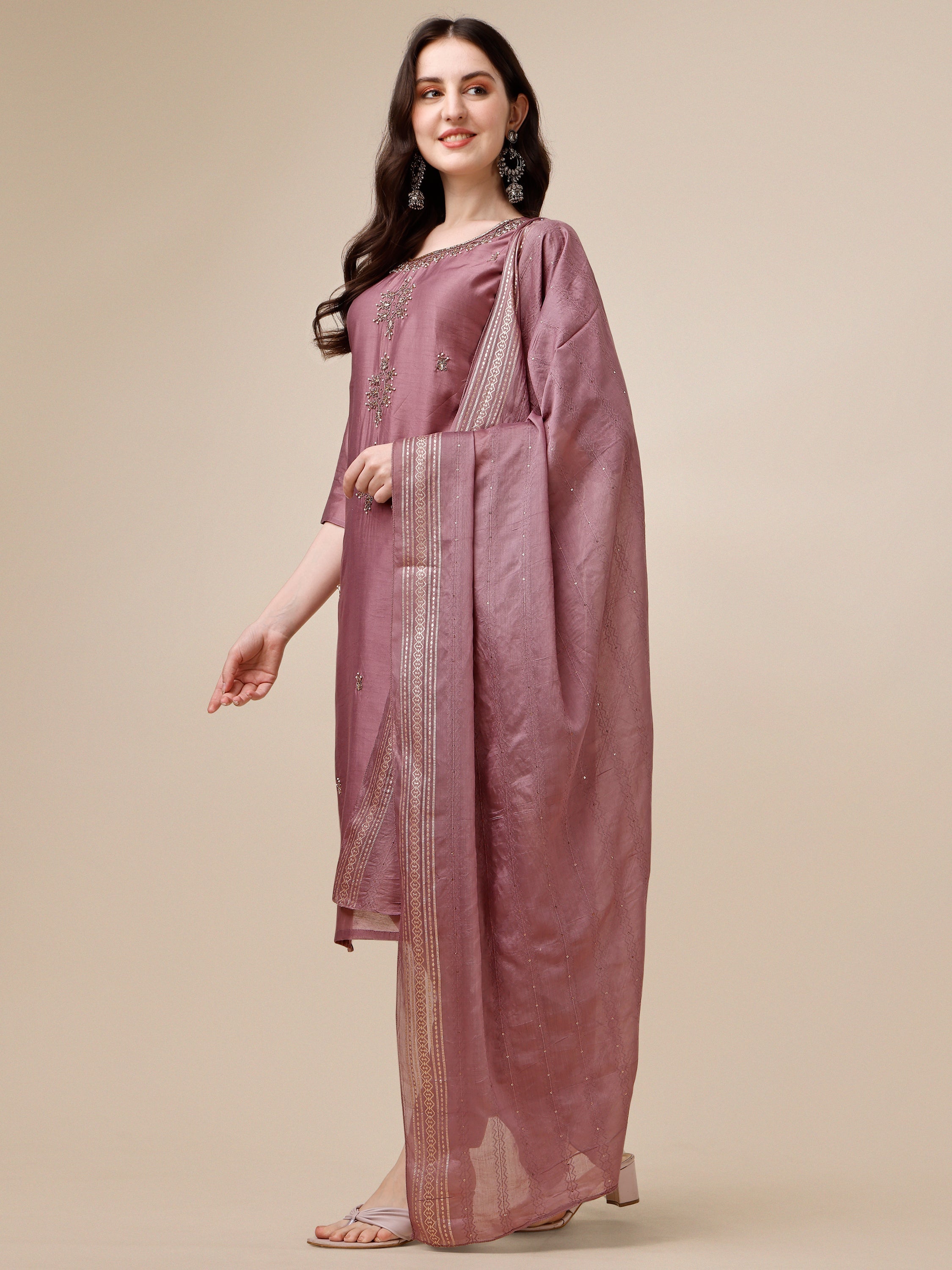 Hand Embroidered Kurta With Pant And Dupatta Set, Multicolor - Hiral Fashion - Distacart