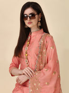 Embellished Hand Embroidered Buttoned Kurta With Pant & Dupatta Set, Multicolor - Hiral Fashion - Distacart